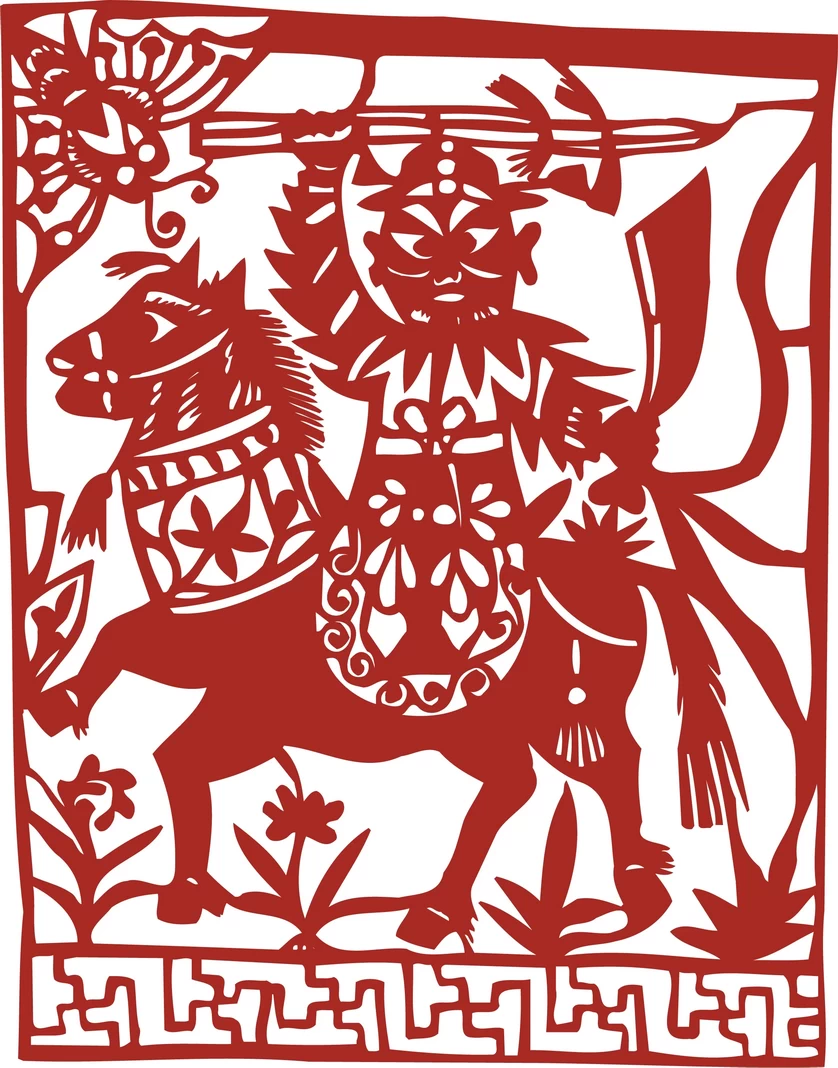 中国风中式传统喜庆民俗人物动物窗花剪纸插画边框AI矢量PNG素材【1438】